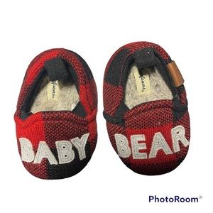 Dearfoams Baby Plaid Knit Slippers Baby Bear Red/Black Size 9-12 Months